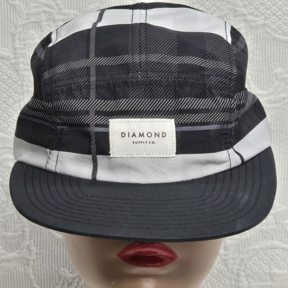 Diamond Supply Co Plaid Cap Black Gray White 5 Panel Hat Adjustable One Size Fit